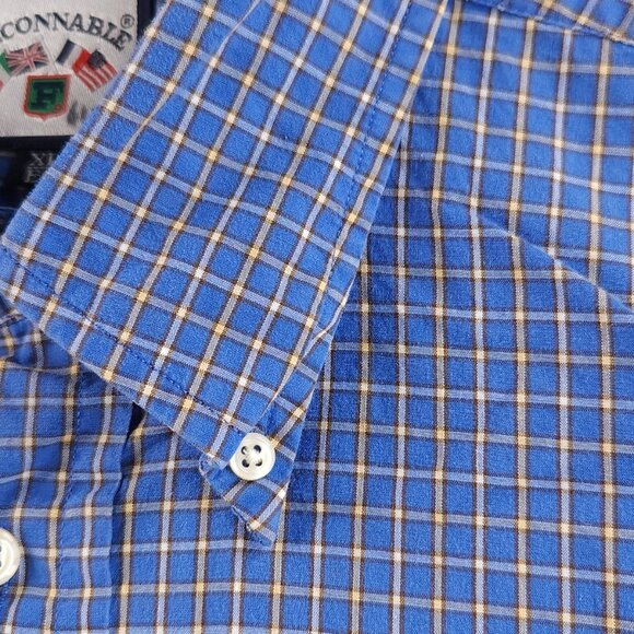 Faconnable Button-Down Cotton Check Blue XL Shirt Mens Pocket Long Sleeve Adult - Picture 4 of 13